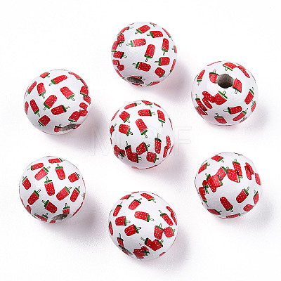 Printed Natural Wooden Fruit Beads WOOD-T021-106-1