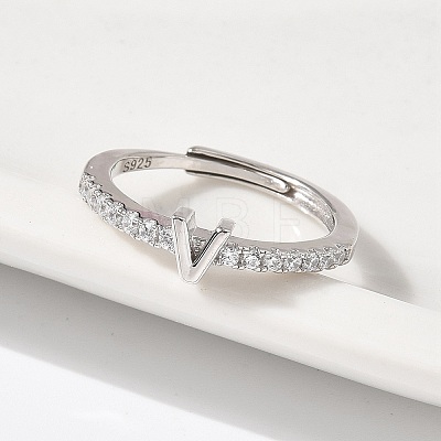 S925 Sterling Silver Adjustable Letter Rings for Women RJEW-M068-01P-V-1