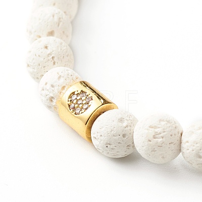 Round Natural Lava Rock Beads Stretch Bracelet for Girl Women BJEW-JB06973-1