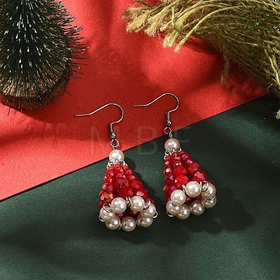 Glass with Shell Pearl Dangle Earrings for Women EJEW-TA00576-1