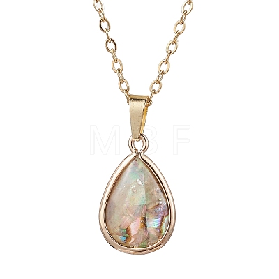 Natural Paua Shell Pendant Necklaces NJEW-JN05141-04-1