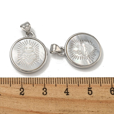 Rack Plating Brass Pave Natural White Shell Pendants KK-U025-11P-01-1