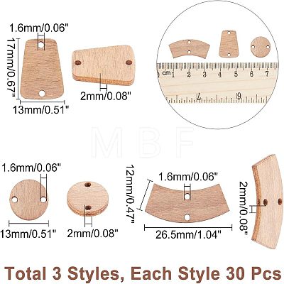 90Pcs 3 Style Unfinished Wood Connector Charms DIY-CA0004-66-1