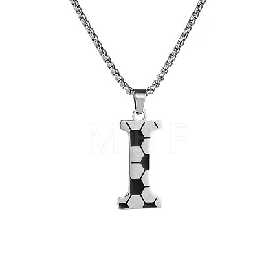 201 Stainless Steel Soccer Initial Pendant Necklacess for Men Women WG63E1E-03-1