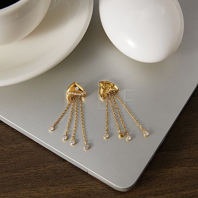 304 Stainless Steel Micro Pave Cubic Zirconia Dangle Stud Earrings for Women SA-CBAABBA-01G-1