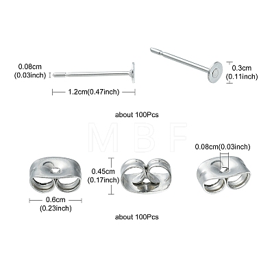 100Pcs 304 Stainless Steel Stud Earring Findings STAS-YW0001-43G-1