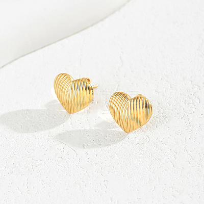 Romantic Striped Heart Stainless Steel Stud Earrings JJ3371-2-1