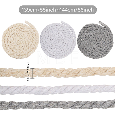 CHGCRAFT 3 Bags 3 Colors 3-Ply Twisted Macrame Cotton Cord OCOR-CA0001-30-1
