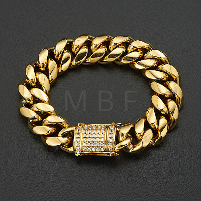 Stainless Steel Curb Chain Bracelet with Rhinestone Clasps WG84387-02-1