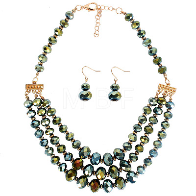 Glass Rondelle Beaded Multilayer Necklaces & Dangle Earrings Set for Women WG36B17-05-1