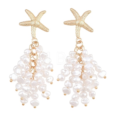 Alloy with Plastic Pearls Stud Tassel Earrings EJEW-Z172-06G-01-1