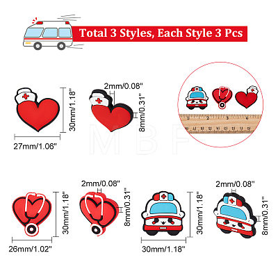 9Pcs 3 Style Hospital Theme Food Grade Eco-Friendly Silicone Beads SIL-CA0001-35-1