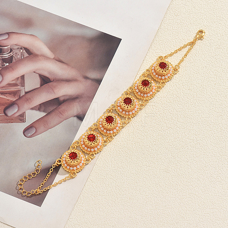 Elegant Crown Alloy Pave Red Cubic Zirconia Flat Round Link Chain Bracelets for Women WQ4062-1