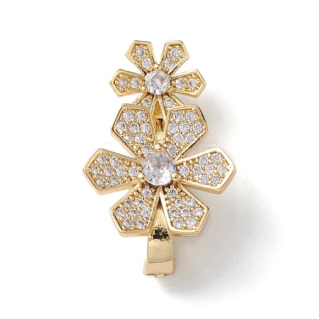 Rack Plating Flower Brass Pave Clear Cubic Zirconia Fold Over Magnetic Clasps KK-C019-21G-1