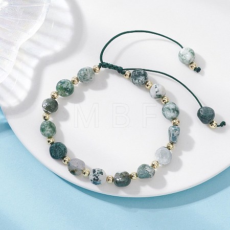 Natural Tree Agate & 304 Stainless Steel Beads Braided Bead Bracelets BJEW-JB13670-1