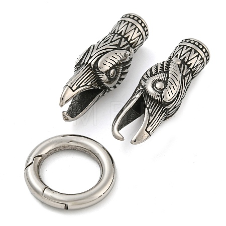 Tibetan Style 304 Stainless Steel Spring Gate Rings FIND-Z046-04AS-03-1