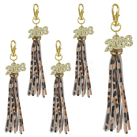5Pcs PU Leather Tassel & Alloy Pendant Decorations HJEW-YW00385-01-1