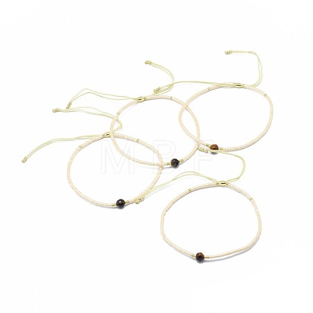 Adjustable Natural Tiger Eye Braided Bead Bracelets BJEW-F391-A09-1