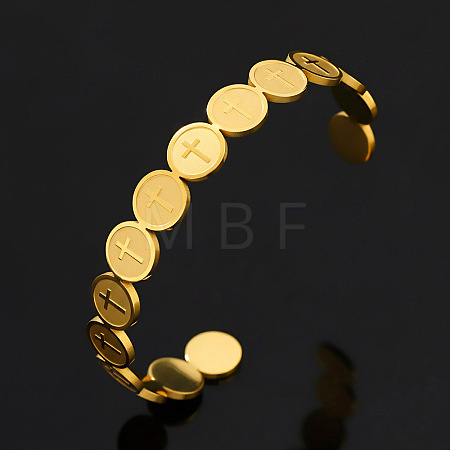 201 Stainless Steel Cuff Bangles for Women BJEW-T024-01B-G-1