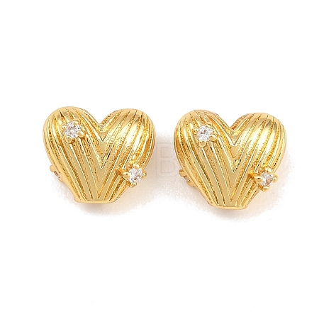 Heart Brass Micro Pave Clear Cubic Zirconia Beads KK-K340-43G-1