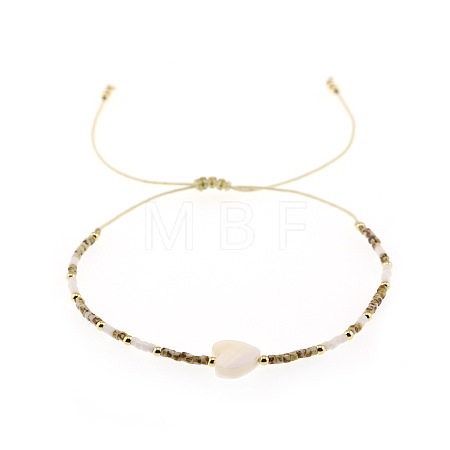 Vintage Glass Seed Bead & Natural Shell & Brass Beads Braided Bead Bracelets QU4025-4-1