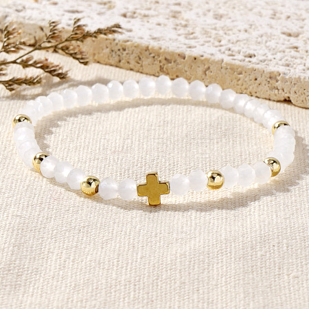 Glass & Brass Beads Stretch Bracelets for Women NO6494-2-1