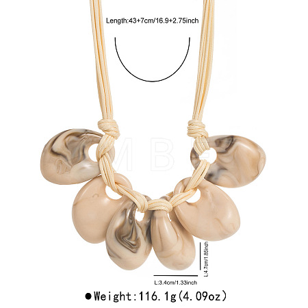 Exaggerated Oval Resin Pendant Waxed Cord Bib Necklaces for Women FS-WG15354-01-1