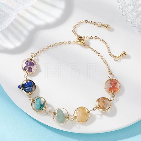 Chakra Brass Ring Link & Natural & Synthetic Mixed Gemstone Chips Beads Link Bracelets BJEW-TA00717-01-1