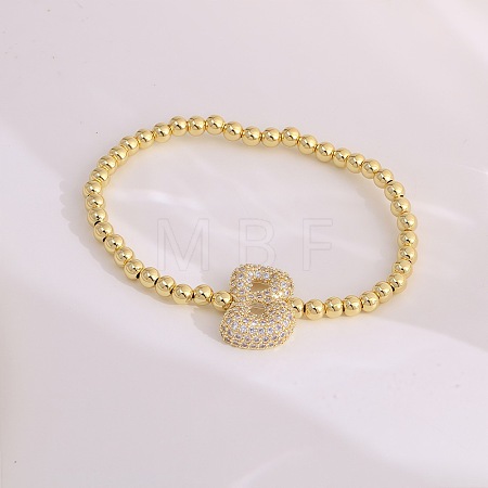 Brass Micro Pave Clear Cubic Zirconia Beaded Stretch Bracelets for Women FS-WGB95F4-23-1