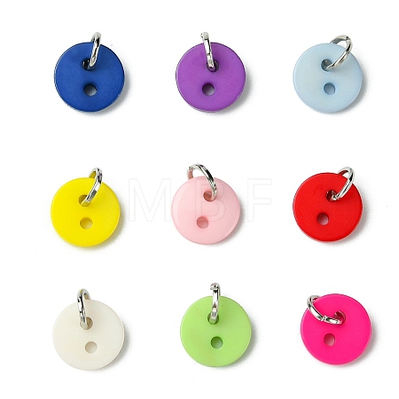 Resin Flat Round 2-Hole Buttons Pendants PALLOY-JF03384-1