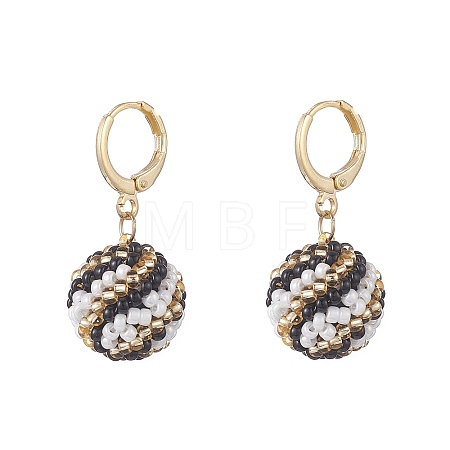 Handmade MIYUKI Japanese Seed Braided Round Ball Dangle Leverback Earrings EJEW-MZ00073-03-1