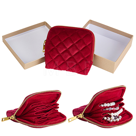 Rhombus Textured Velvet Jewelry Storage Zipper Pouches for Earrings Rings Bracelets Necklaces ABAG-WH0085-012B-1