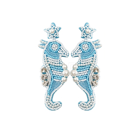 Summer Ocean Vacation Style Handmade Glass Seed Beaded Bohemian Dangle Stud Earrings PW-WGFE95A-04-1