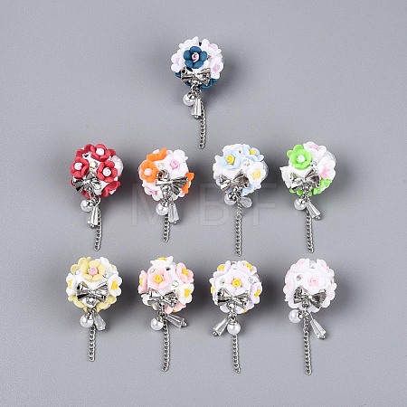 Handmade Polymer Clay Rhinestone Beads with Resin Alloy Iron Chain Glass ABS Imitation Pearl RESI-T060-27M-1
