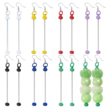 7 Pairs 7 Styles Brass with Iron Bar Beadable Hoop Earring Findings EJEW-NB00001-1