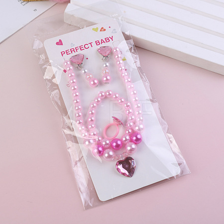 Cute Unicorn Alloy Plastic Children's Beaded Necklace & Bracelet & Cuff Ring & Clip-on Earring Jewelry Sets for Girl's FS-WGF4311-08-1