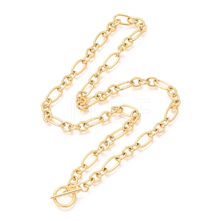 Unisex Ion Plating(IP) 304 Stainless Steel Figaro Chain Necklaces NJEW-H215-03G-1