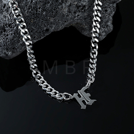 304 Stainless Steel Initial Pendant Cuban Link Chain Necklaces FS-WGB15F2-24-1