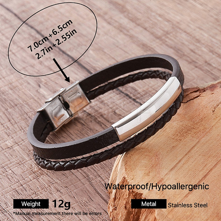 Vintage 304 Stainless Steel Men's Braided PU Leather Bracelets with Metal Clasps TT3196-3-1