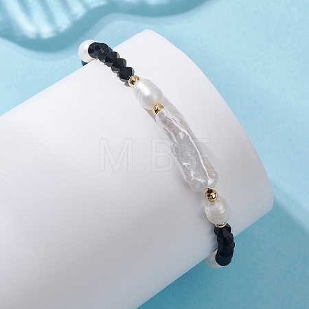 Natural Baroque Keshi Pearl Stick & Bicone Glass Beaded Bracelets for Women BJEW-TA00726-1
