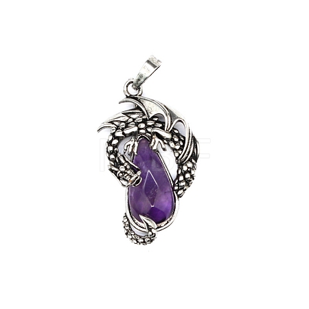 Natural Amethyst Brass Pendants G-PW0004-66H-1