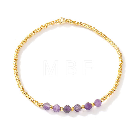 Natural Amethyst & Brass Beads Stretch Bracelets fore Women JB5530-2-1
