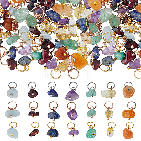 84Pcs 21 Styles Natural Garnet & Red Aventurine & Aquamarine & Citrine & Green Aventurine & Lapis Lazuli & Amethyst Chip Charms PALLOY-FH00142-1