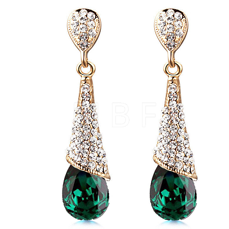 Real 18K Gold Plated Brass Rhinestone Teardrop Stud Earrings EJEW-EE0001-232B-1