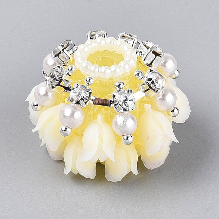 Acrylic with Resin Iron Rhinestone ABS Imitation Pearl Beads OACR-T031-04F-1