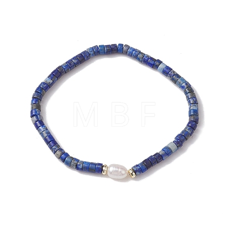 Natural Lapis Lazuli and Pearl Beads Btacelets BJEW-JB10681-01-1