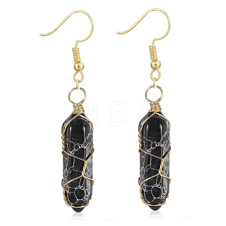 Obsidian Hexagon Handmade Copper Wire Wrapped Earrings Natural Stone Column Earrings ND6138-16-1