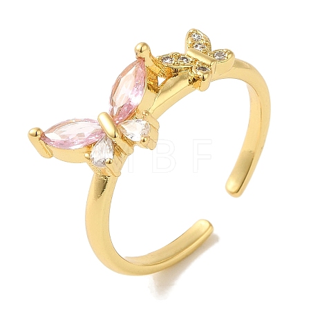 Rack Plating Brass Micro Pave Cubic Zirconia Cuff Ring RJEW-P104-10G-1