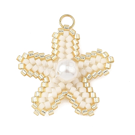 MIYUKI Glass Seed Beaded & Shell Pearl Pendants PALLOY-MZ01378-01-1