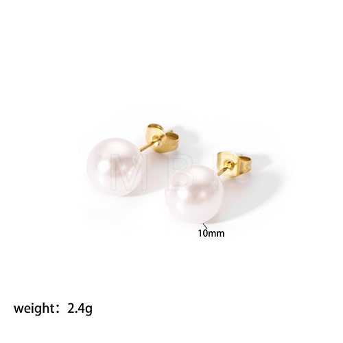 Elegant Titanium Steel Imitation Pearl Stud Earrings NB5919-4-1